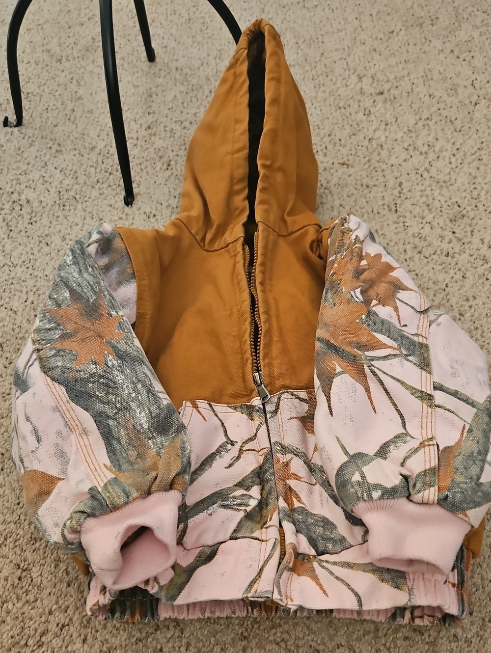 Outdoor Habitat Kids Hooded Jacket in Mustard and Pink Camo